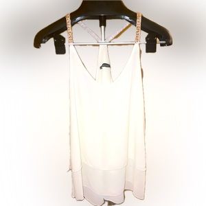 Jella Couture, Small, White Razorback Tank top with beaded straps
